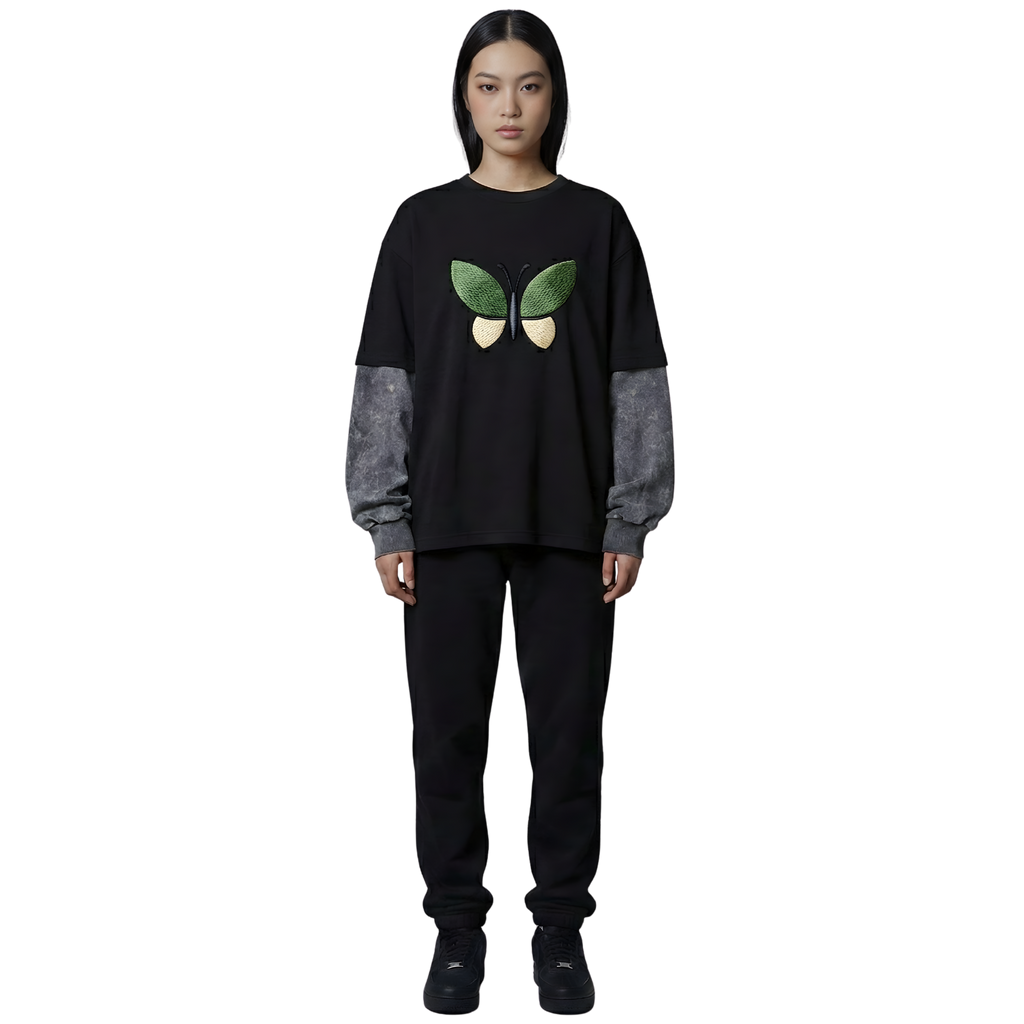 Acid wash Black Long Sleeve Tee