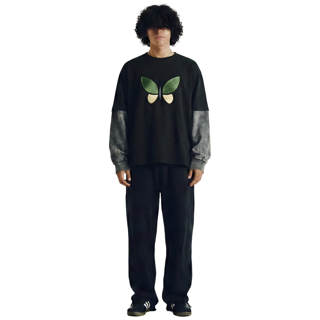 Acid wash Black Long Sleeve Tee