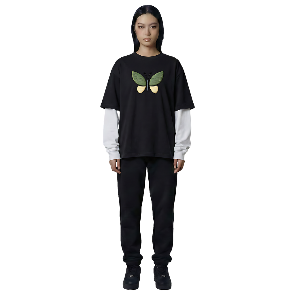 Black White-Sleeve Oversized Tee