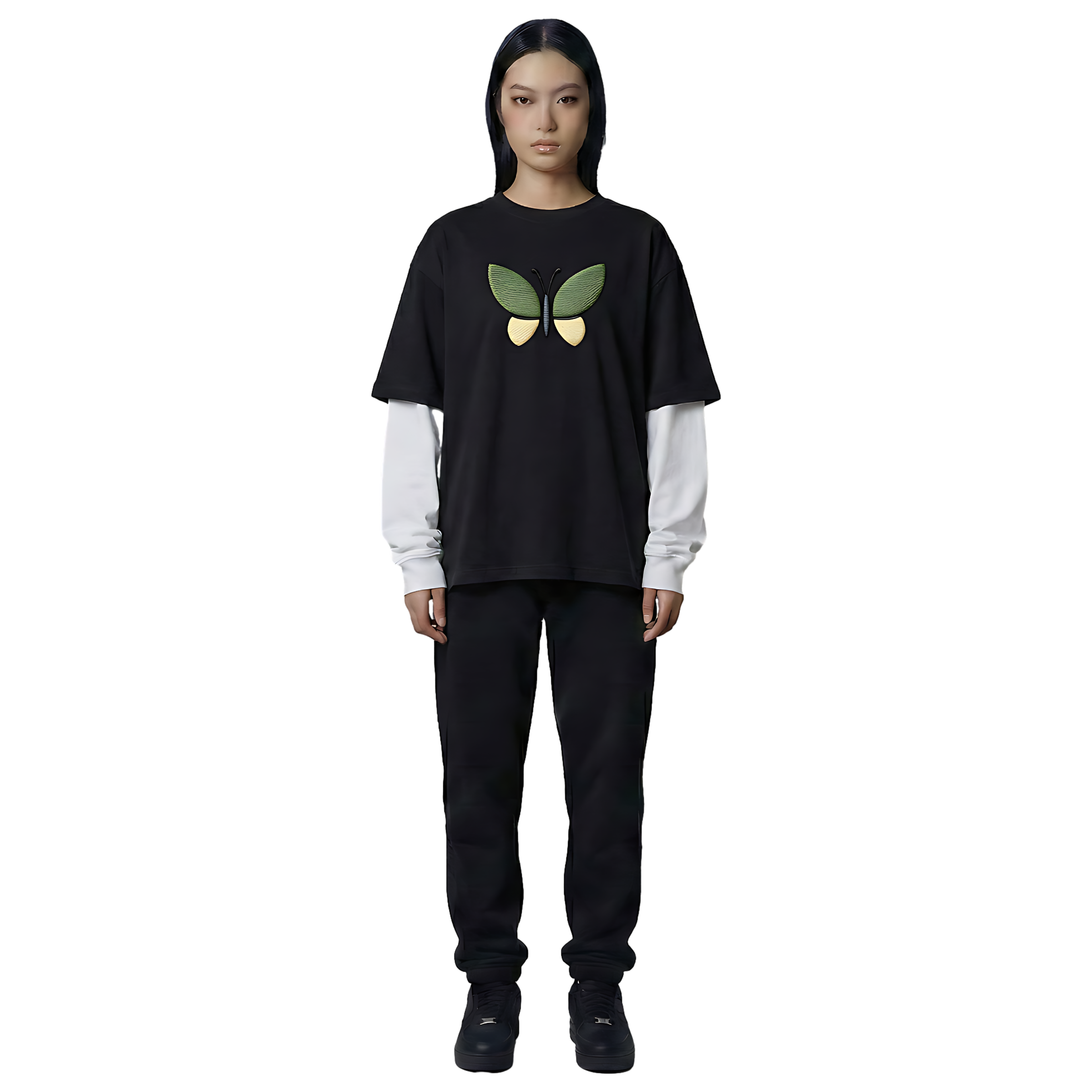 Black White-Sleeve Oversized Tee