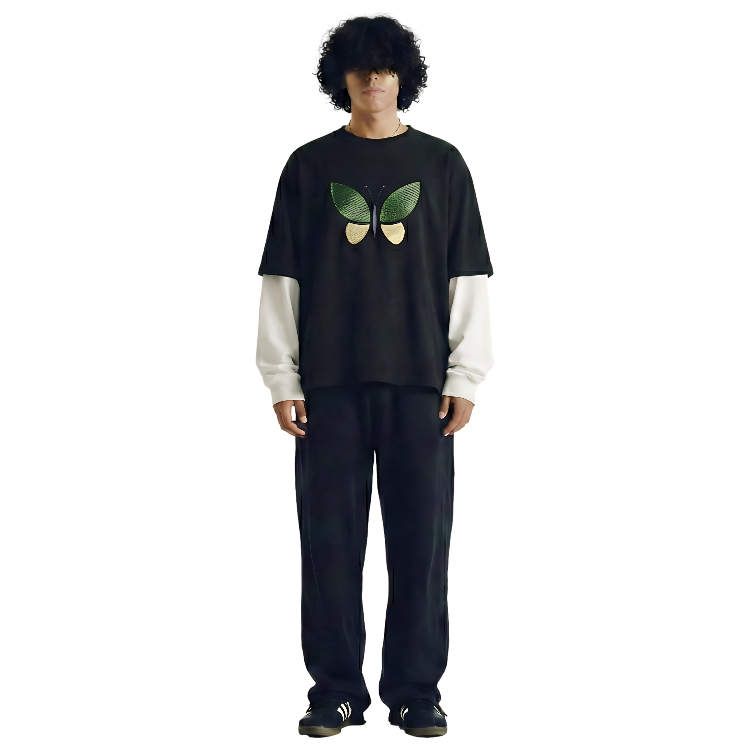 Black White-Sleeve Oversized Tee