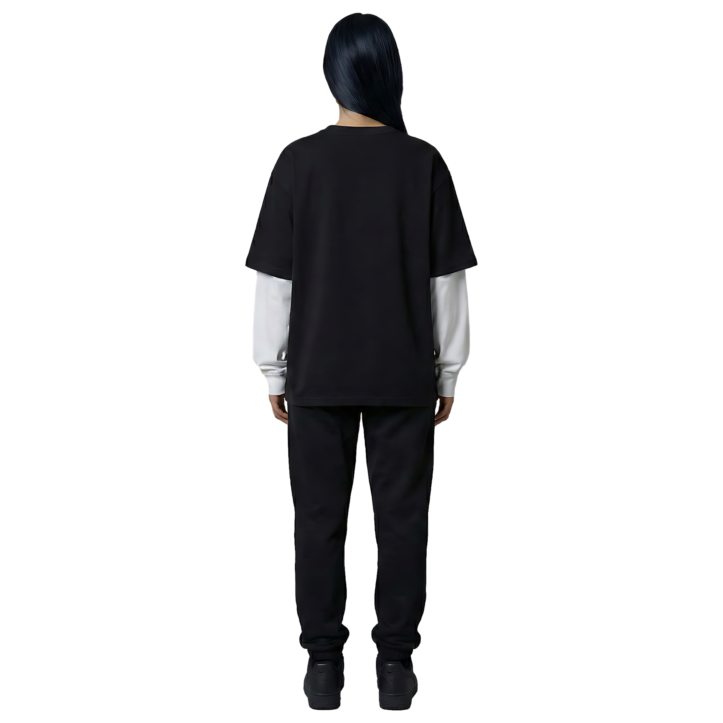 Black White-Sleeve Oversized Tee